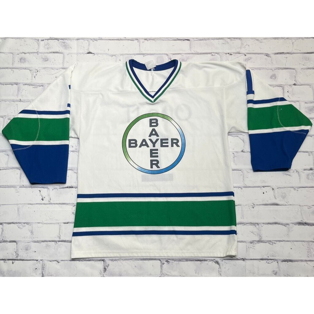 Bayer Hockey Jersey Men's White Vintage Drug Rep Promotion Merchandise Asprin